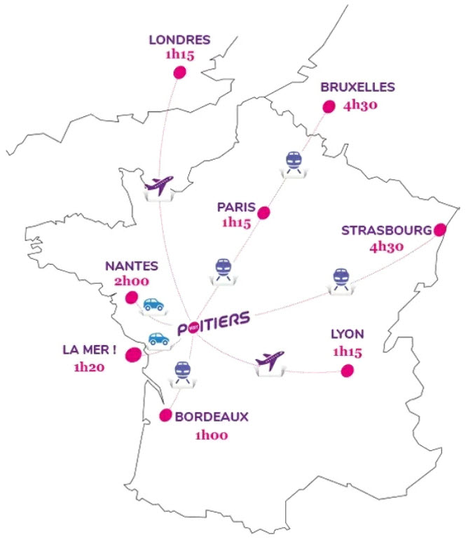 La Vienne et les temps de trajets depuis d'autres villes de France et d'Europe