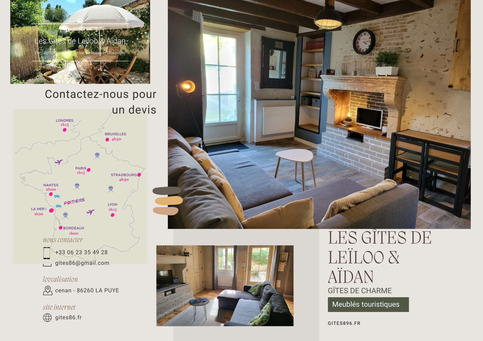 Brochure Les Gîtes de Leïloo et Aïdan présentation et coordonnées